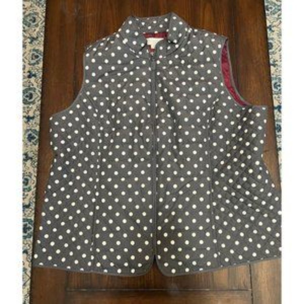 Talbots Grey And White Polka Dot Full Zip Vest Size 2X